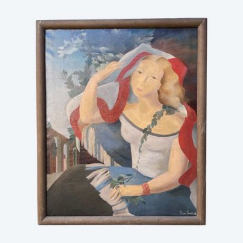 Jean Janin - stilisiertes Porträt einer Frau 1936 Öl auf Leinwand