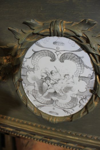 Louis XVI Style Trumeau with Patina, Bevelled Mirror 74 X 135 Cm