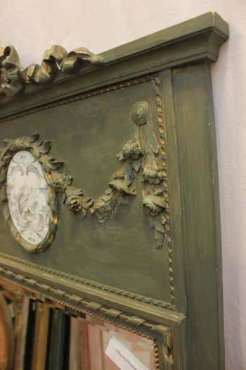 Louis XVI Style Trumeau with Patina, Bevelled Mirror 74 X 135 Cm