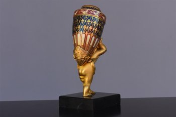 Soliflore En Bronze Doré Napoléon III Et Cloisonné Au Bébé Porteur XIXème