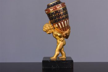 Soliflore En Bronze Doré Napoléon III Et Cloisonné Au Bébé Porteur XIXème