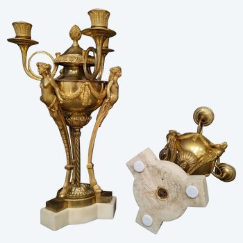 Louis XVI period, Rare pair of candelabra in athenian style. Gouthière, Thomire.