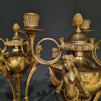 Louis XVI period, Rare pair of candelabra in athenian style. Gouthière, Thomire.