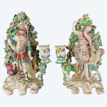 A pair of late 18thc Derby candlestick figures depicting Venus and Mars. c1765