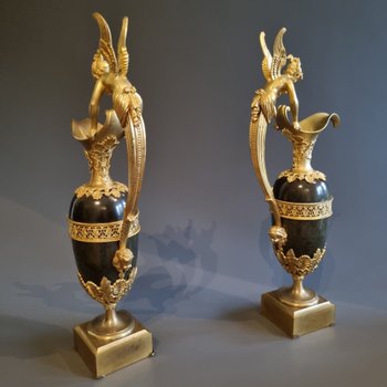 Claude Galle, Large Pair of Ewers, Early XIXth Century.