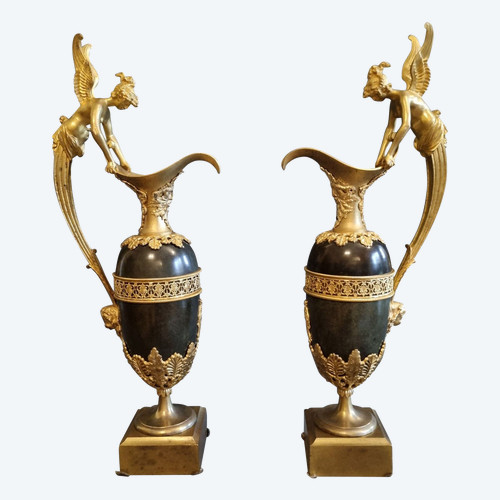 Claude Galle, Large Pair of Ewers, Early XIXth Century.