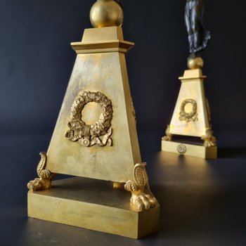 Pair Of Large Candelabra With Caryatids, First Third Of The 19th Century