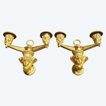 Pierre-françois Feuchère, Pair Of Zephyr Sconces From The Empire Period.