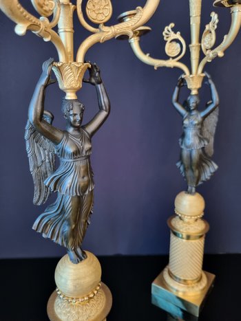 Empire Period: Large Pair Of Candelabra With Winged Victories.