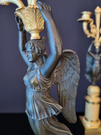 Empire Period: Large Pair Of Candelabra With Winged Victories.