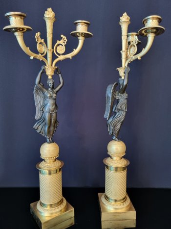 Empire Period: Large Pair Of Candelabra With Winged Victories.