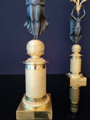 Empire Period: Large Pair Of Candelabra With Winged Victories.