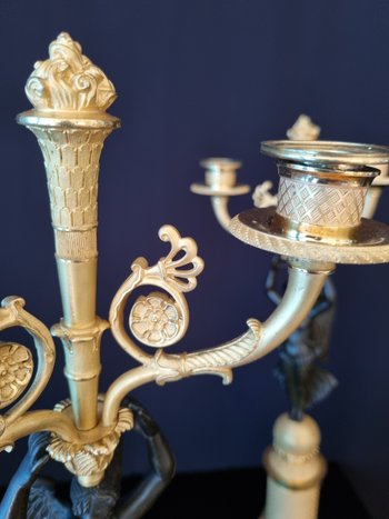 Empire Period: Large Pair Of Candelabra With Winged Victories.