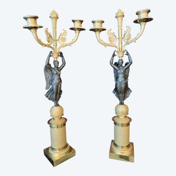 Empire Period: Large Pair Of Candelabra With Winged Victories.