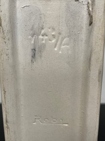 Robj - Coppia di fermalibri Pierrot Colombine Art Déco in terracotta incrinata