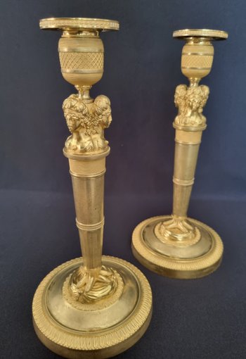 Claude Galle, Pair Of "Wonderful" Candlesticks From The Empire Period.