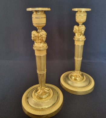 Claude Galle, Pair Of "Wonderful" Candlesticks From The Empire Period.