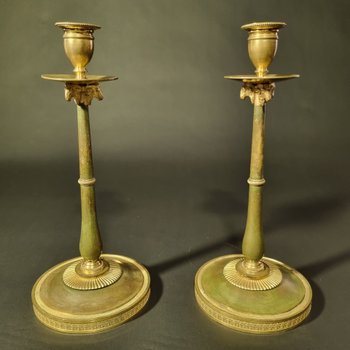 Claude Galle: Rare pair of candlesticks from the Empire-Consulate period.