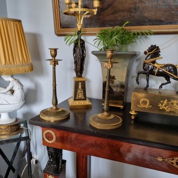 Claude Galle: Rare pair of candlesticks from the Empire-Consulate period.