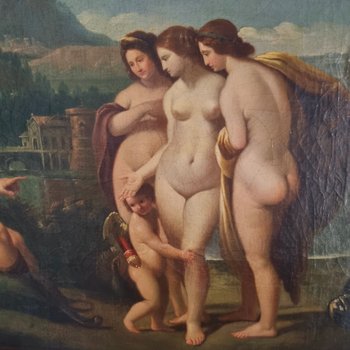 Jacques-Antoine Vallin, Il Giudizio Di Paride, Olio Su Tela, Fine Settecento.