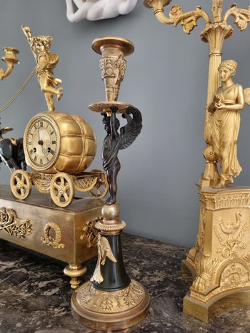 Empire Period, Large Pair Of Candlesticks With Genies.