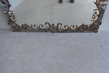 Pair Of Cabinet Door In Eglomised Glass With Pediment Style 1940