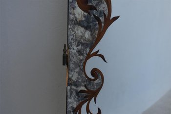 Pair Of Cabinet Door In Eglomised Glass With Pediment Style 1940