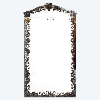 Pair Of Cabinet Door In Eglomised Glass With Pediment Style 1940
