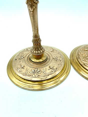 Pair of Barbédienne foundry candlesticks in bronze