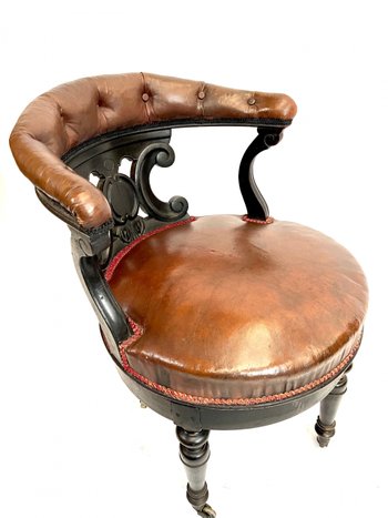 Sedia da ufficio girevole in pelle Napoleon 3 su ruote