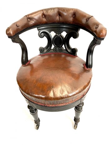 Sedia da ufficio girevole in pelle Napoleon 3 su ruote