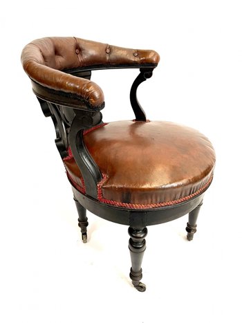 Sedia da ufficio girevole in pelle Napoleon 3 su ruote