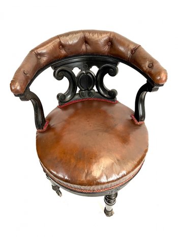 Sedia da ufficio girevole in pelle Napoleon 3 su ruote