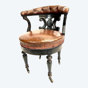 Fauteuil de bureau en cuir pivotant et sur roulettes Napoléon 3