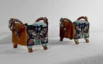 Pair of Barbotine Planters, G. De Bruyn - 1900s