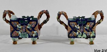 Pair of Barbotine Planters, G. De Bruyn - 1900s