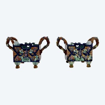 Pair of Barbotine Planters, G. De Bruyn - 1900s