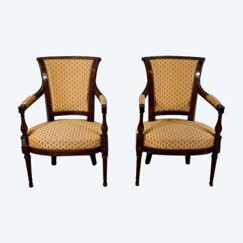 Pair of Mahogany Armchairs, Louis XVI style - 2nd part of the XIXth century