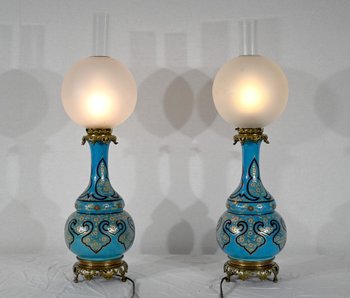 Coppia di lampade in porcellana e bronzo, Napoleone III - metà del XIX secolo