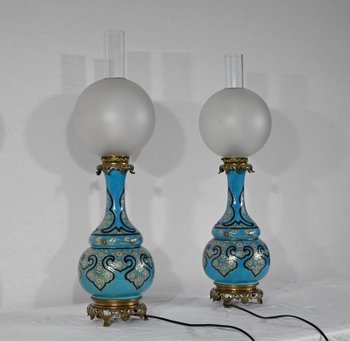 Coppia di lampade in porcellana e bronzo, Napoleone III - metà del XIX secolo