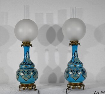 Coppia di lampade in porcellana e bronzo, Napoleone III - metà del XIX secolo