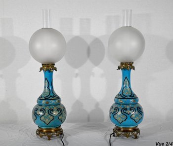 Coppia di lampade in porcellana e bronzo, Napoleone III - metà del XIX secolo