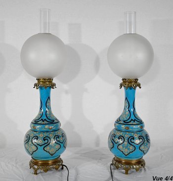 Coppia di lampade in porcellana e bronzo, Napoleone III - metà del XIX secolo