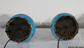 Coppia di lampade in porcellana e bronzo, Napoleone III - metà del XIX secolo