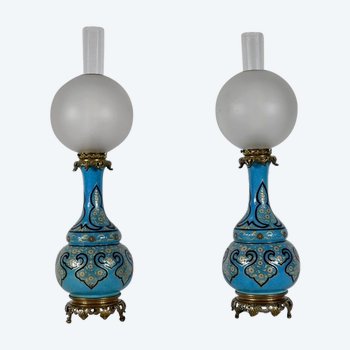 Pair of Porcelain and Bronze Lamps, Napoleon III - Mid 19th century