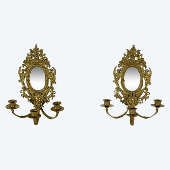 Pair of gilded bronze wall lights, Napoleon III period - mid 19th century