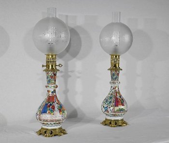 Coppia di lampade a olio, periodo Napoleone III - metà del XIX secolo