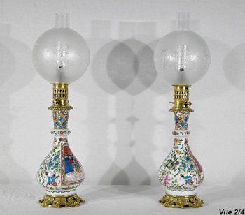 Coppia di lampade a olio, periodo Napoleone III - metà del XIX secolo
