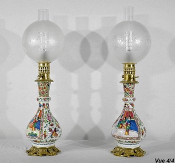 Coppia di lampade a olio, periodo Napoleone III - metà del XIX secolo