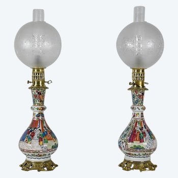 Coppia di lampade a olio, periodo Napoleone III - metà del XIX secolo